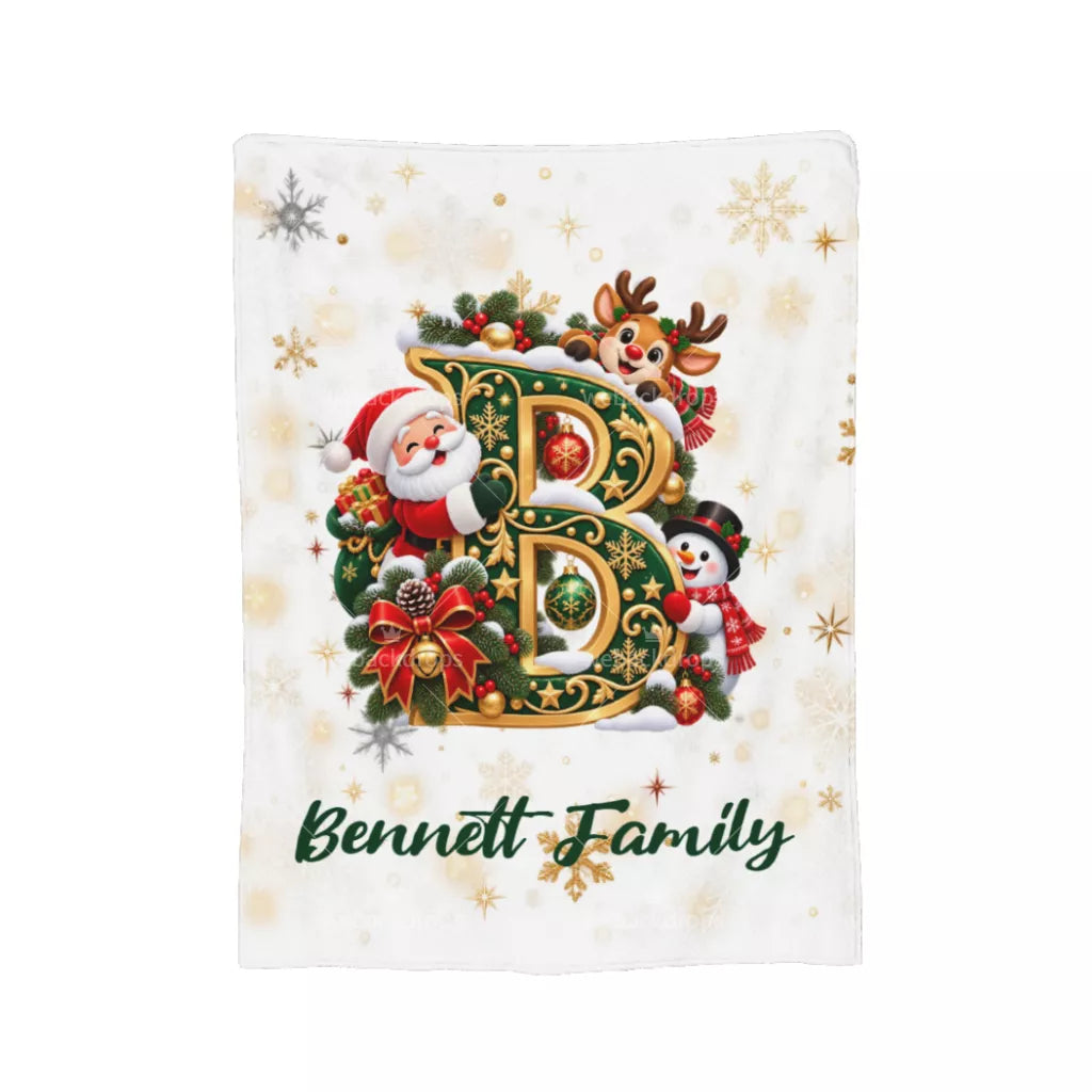 Personalized Letter B Christmas Monogram Family Blanket