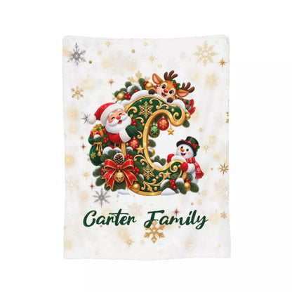 Personalized Letter C Christmas Monogram Family Blanket