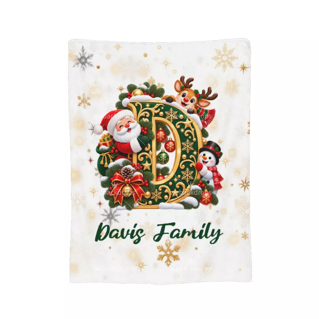 Personalized Letter D Christmas Monogram Family Blanket