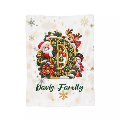 Personalized Letter D Christmas Monogram Family Blanket