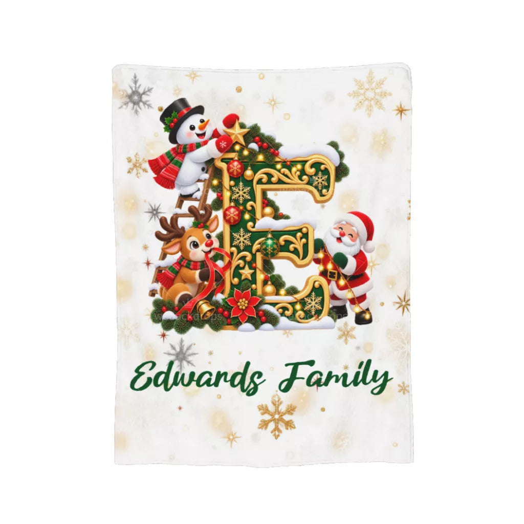 Personalized Letter E Christmas Monogram Family Blanket