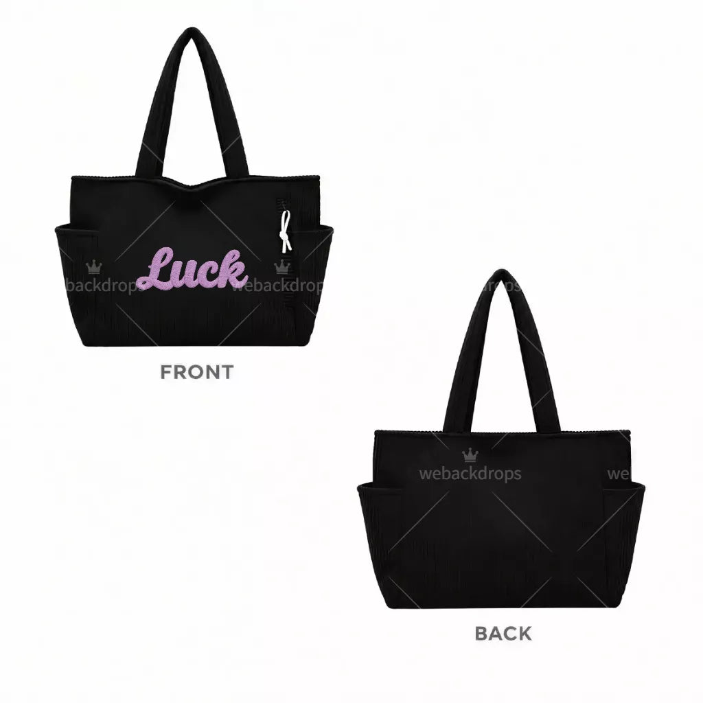 Personalized Embroidered Corduroy Tote Bag with Side Pockets