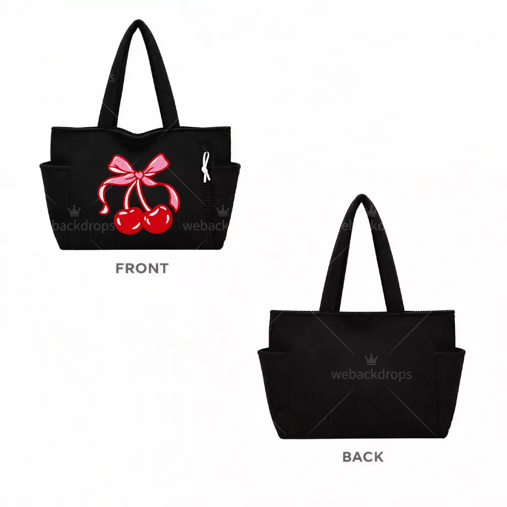 Custom Design Embroidered Corduroy Tote Bag with Side Pockets