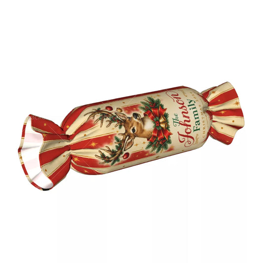 Personalized Christmas Reindeer Candy Pillow with Family Name