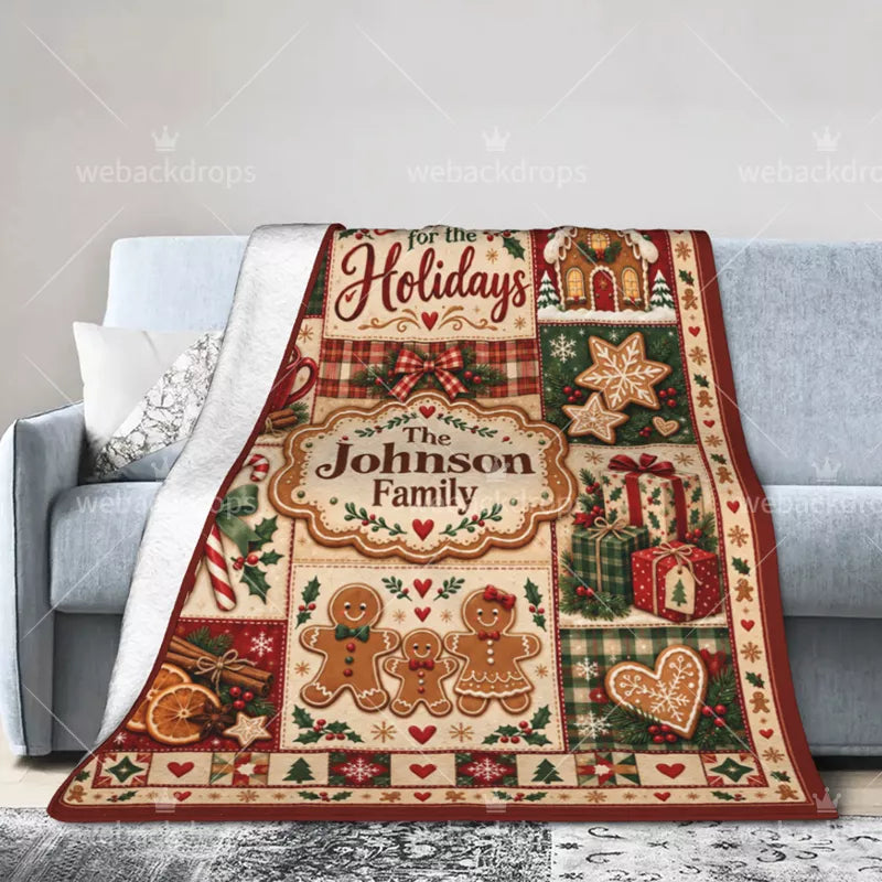 Personalized Gingerbread Christmas Patchwork Blanket