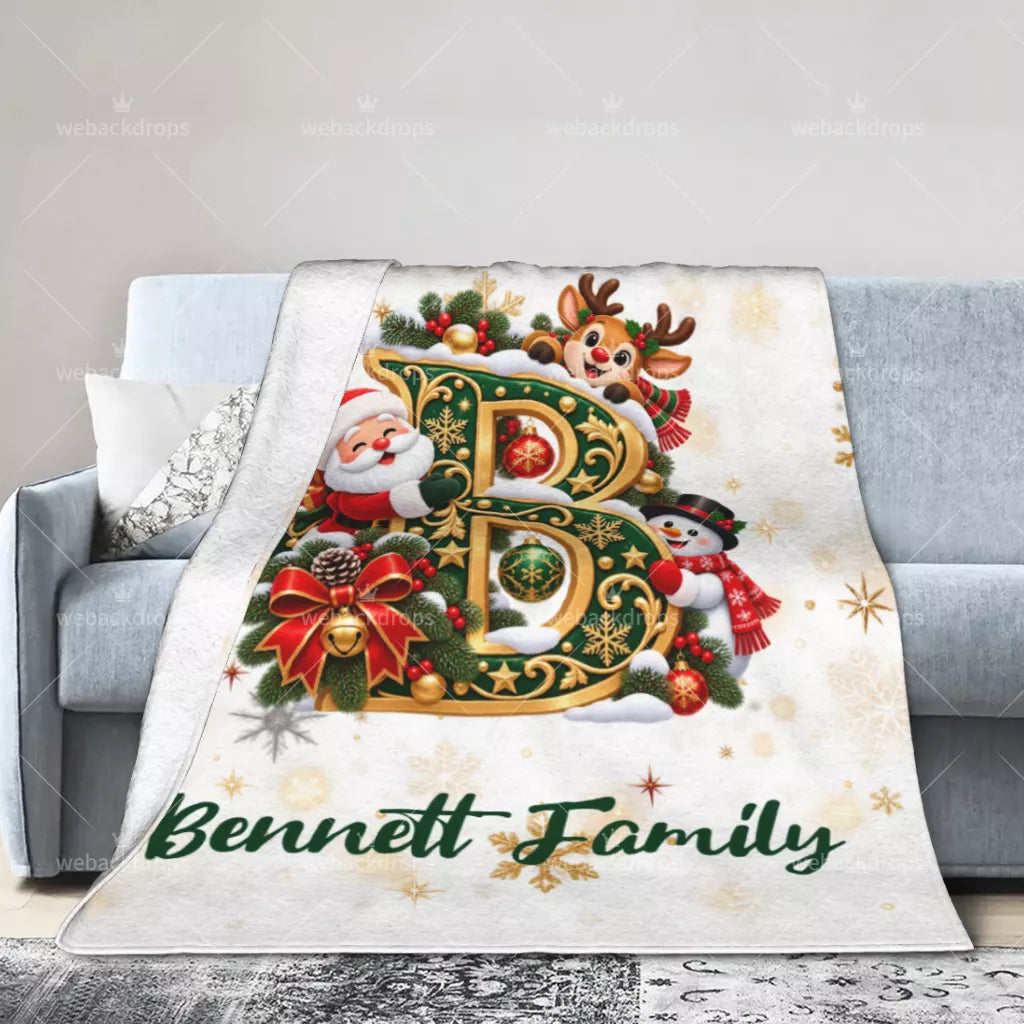 Personalized Letter B Christmas Monogram Family Blanket