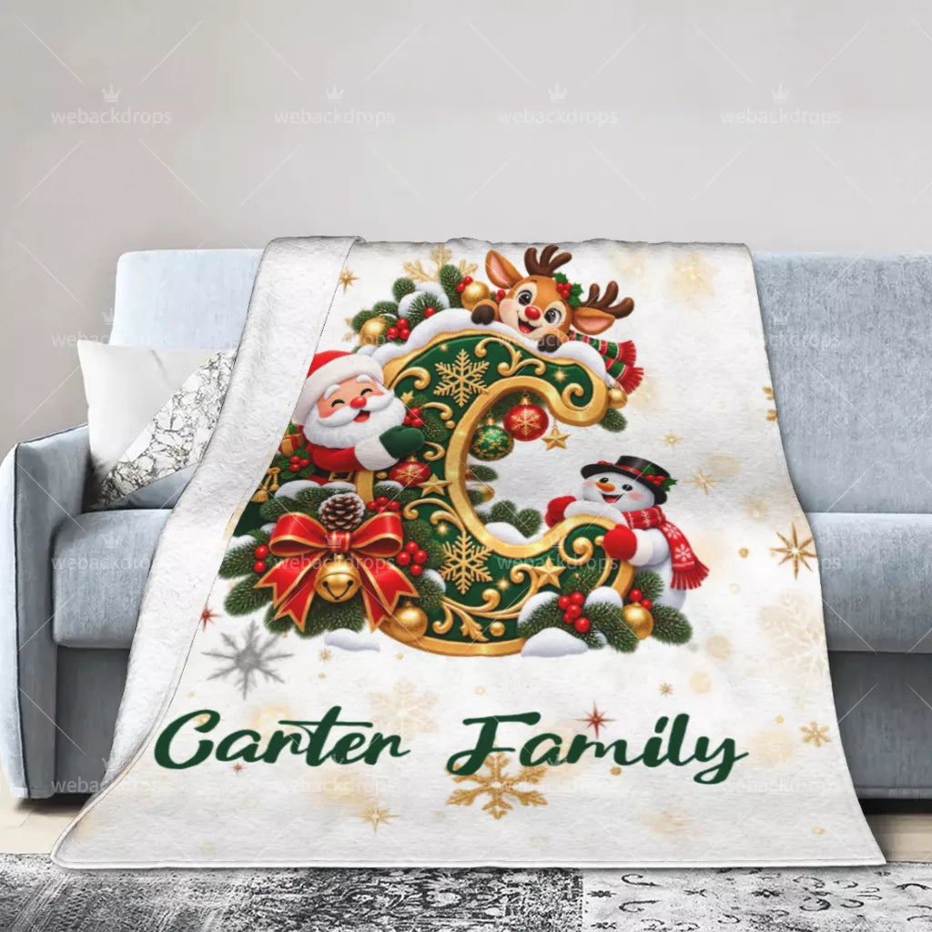 Personalized Letter C Christmas Monogram Family Blanket