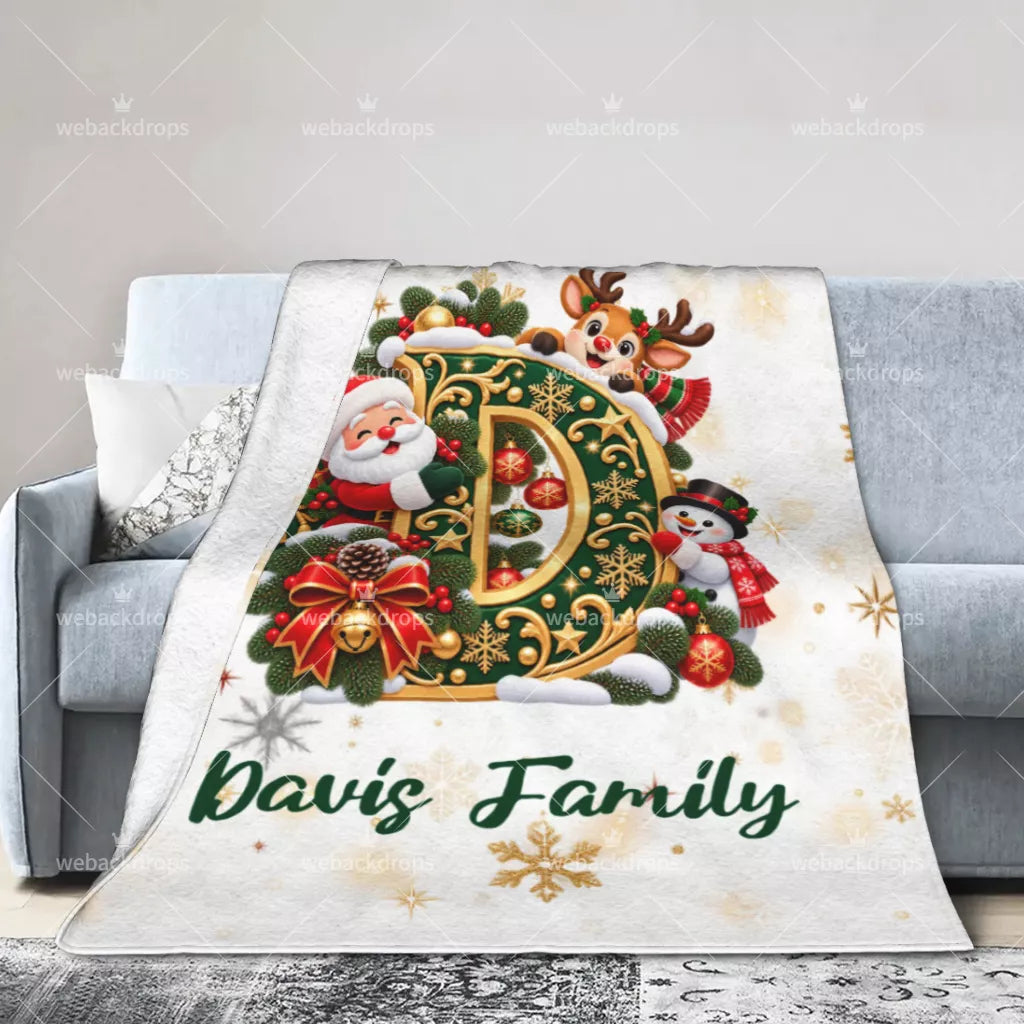 Personalized Letter D Christmas Monogram Family Blanket