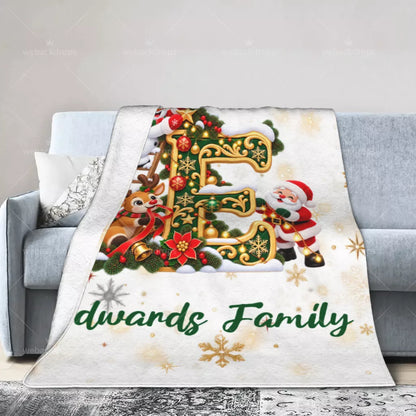 Personalized Letter E Christmas Monogram Family Blanket
