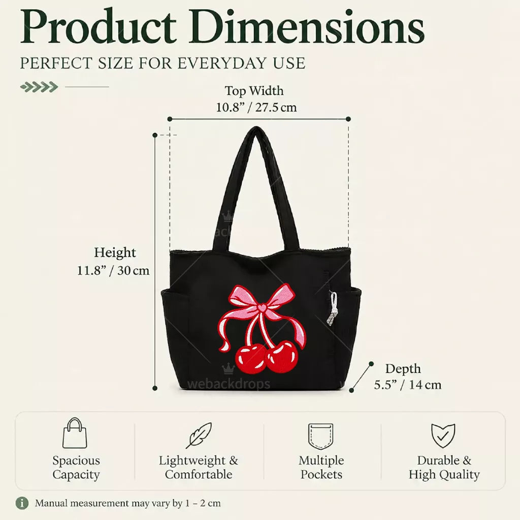 Custom Design Embroidered Corduroy Tote Bag with Side Pockets