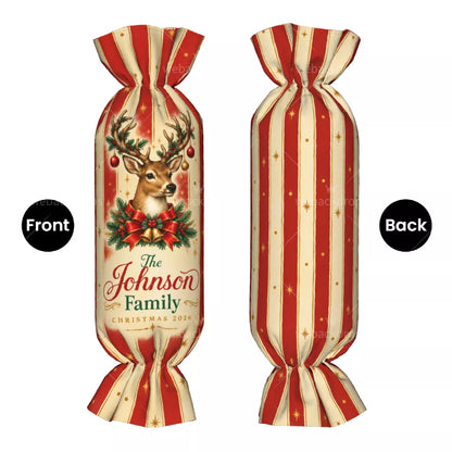 Personalized Christmas Reindeer Candy Pillow with Family Name