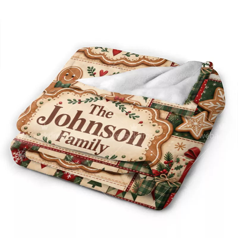 Personalized Gingerbread Christmas Patchwork Blanket