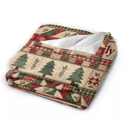 Personalized Rustic Farmhouse Christmas Patchwork Blanket