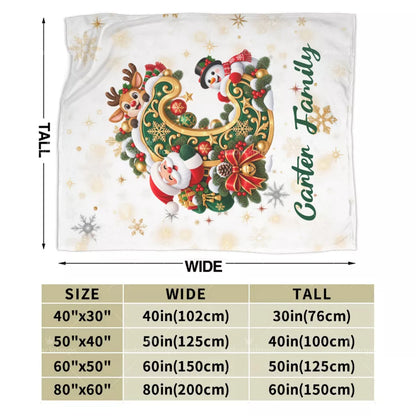 Personalized Letter C Christmas Monogram Family Blanket
