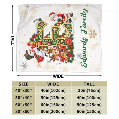 Personalized Letter E Christmas Monogram Family Blanket