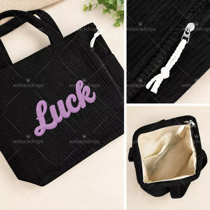 Personalized Embroidered Corduroy Tote Bag with Side Pockets