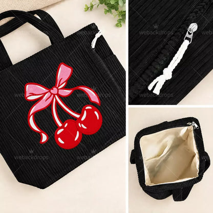 Custom Design Embroidered Corduroy Tote Bag with Side Pockets