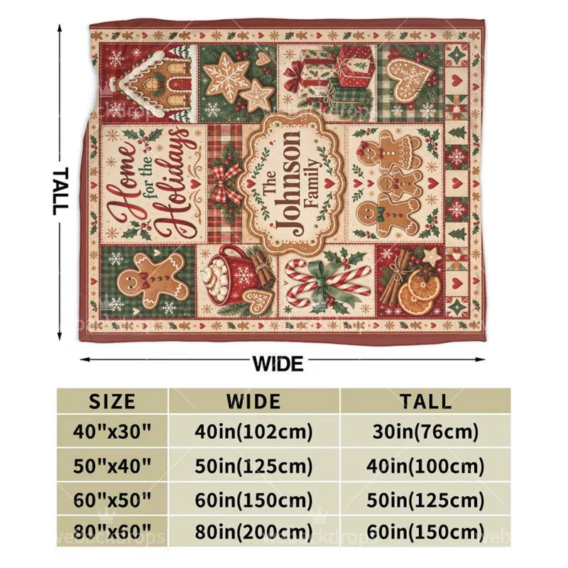 Personalized Gingerbread Christmas Patchwork Blanket