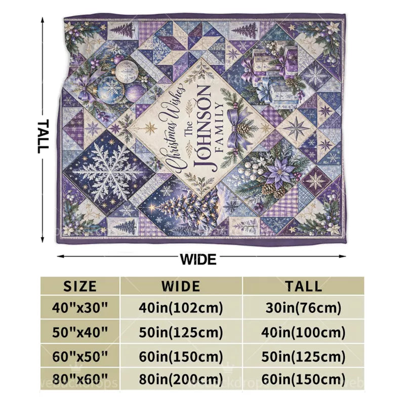 Personalized Midnight Amethyst Christmas Patchwork Blanket