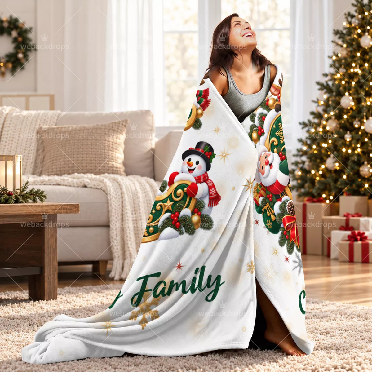 Personalized Letter C Christmas Monogram Family Blanket