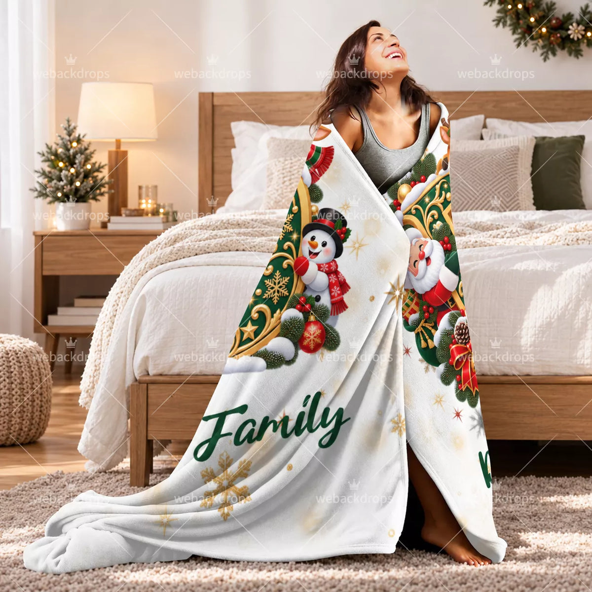 Personalized Letter D Christmas Monogram Family Blanket