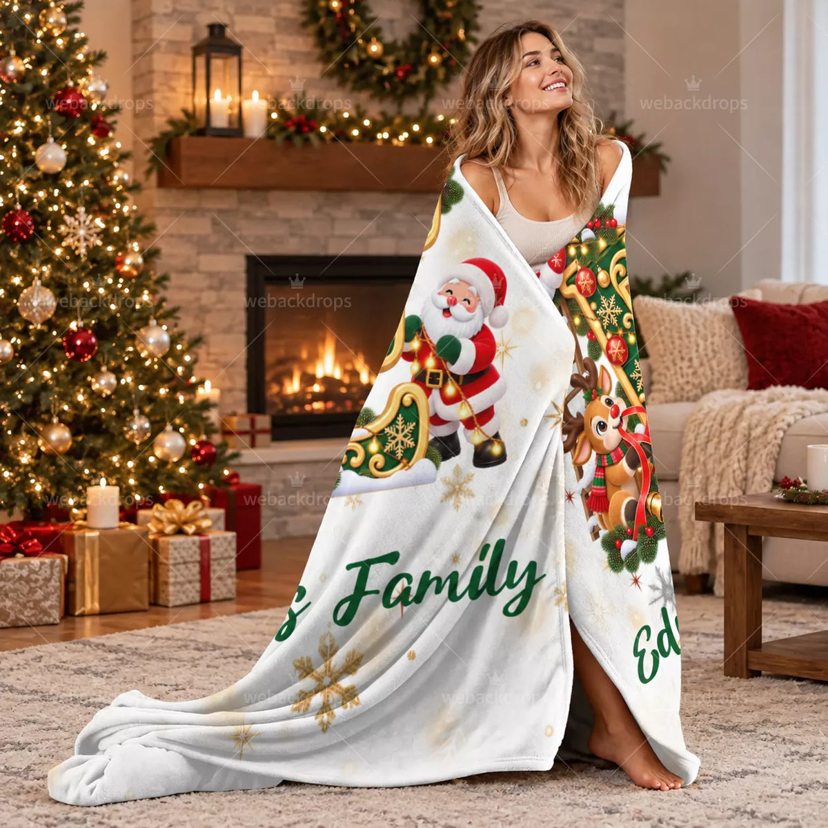 Personalized Letter E Christmas Monogram Family Blanket