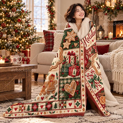 Personalized Gingerbread Christmas Patchwork Blanket