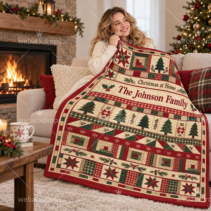 Personalized Rustic Farmhouse Christmas Patchwork Blanket