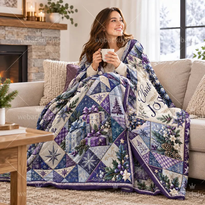 Personalized Midnight Amethyst Christmas Patchwork Blanket