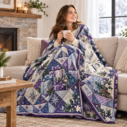 Personalized Midnight Amethyst Christmas Patchwork Blanket