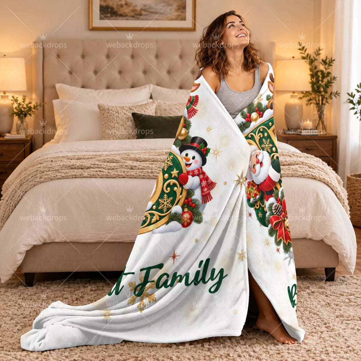 Personalized Letter B Christmas Monogram Family Blanket