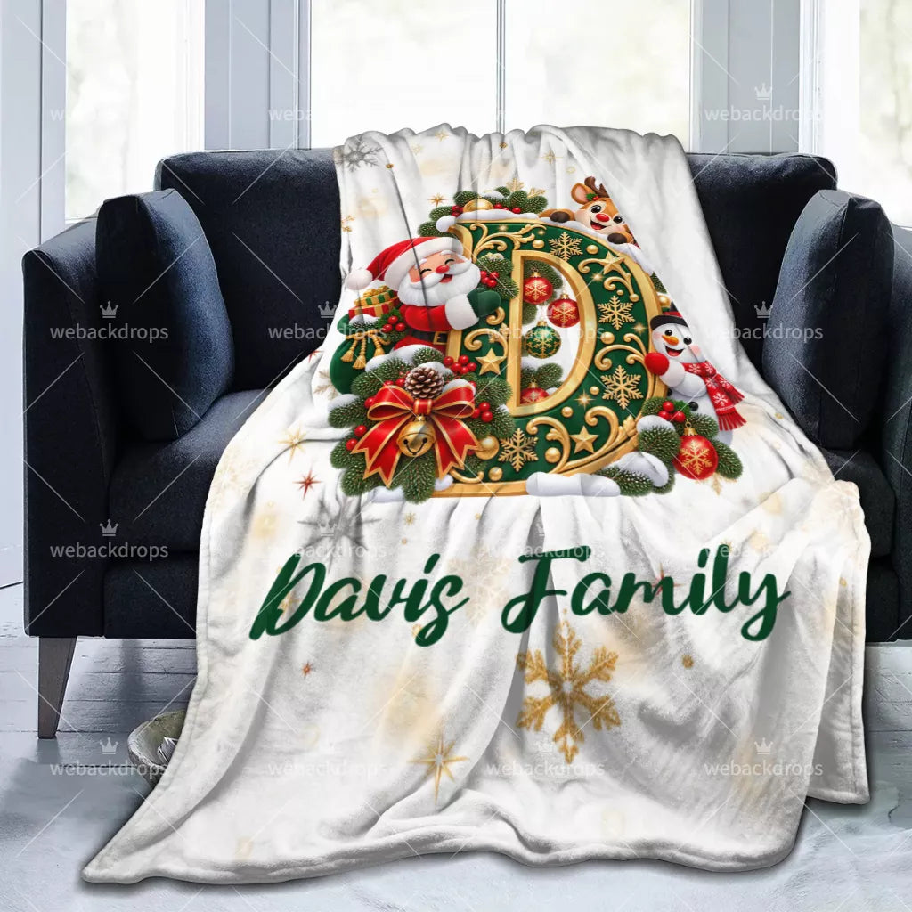 Personalized Letter D Christmas Monogram Family Blanket