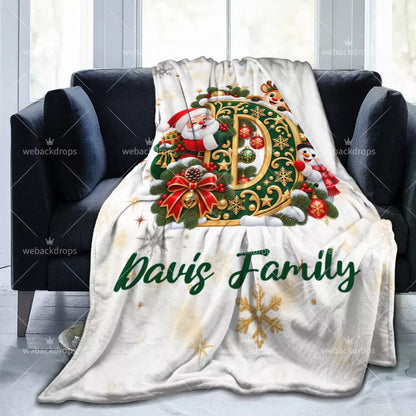 Personalized Letter D Christmas Monogram Family Blanket