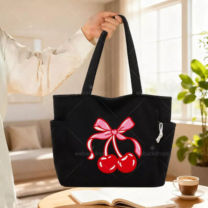 Custom Design Embroidered Corduroy Tote Bag with Side Pockets