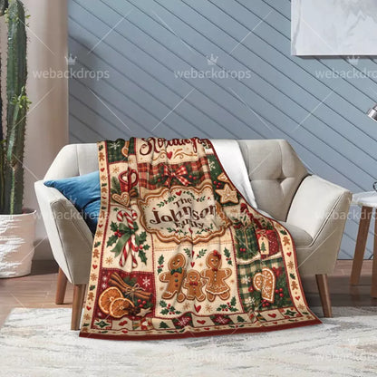 Personalized Gingerbread Christmas Patchwork Blanket