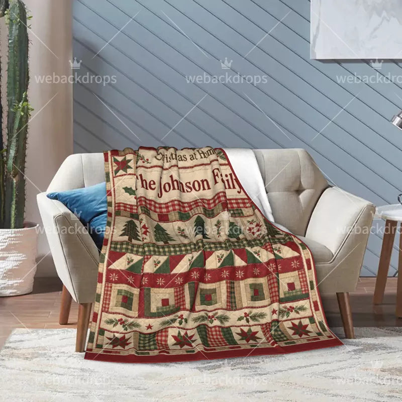 Personalized Rustic Farmhouse Christmas Patchwork Blanket