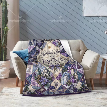 Personalized Midnight Amethyst Christmas Patchwork Blanket