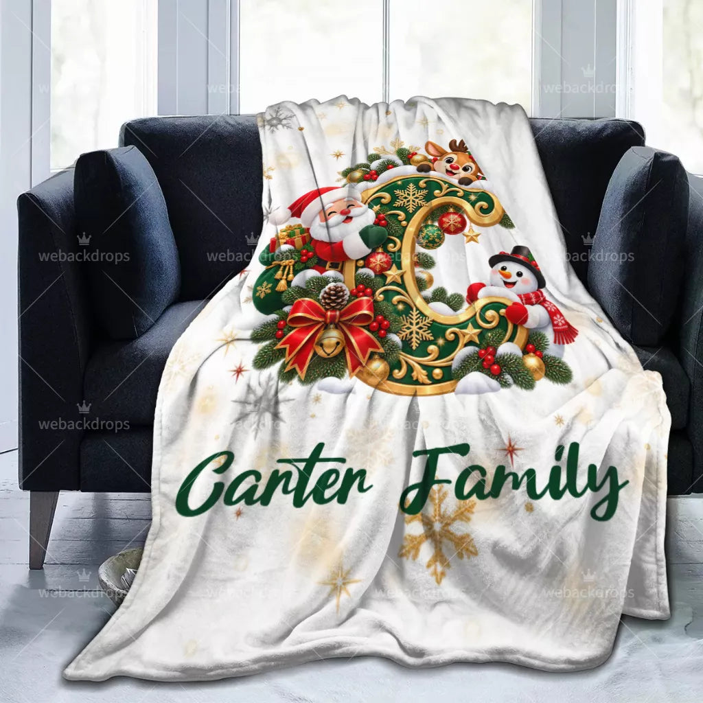 Personalized Letter C Christmas Monogram Family Blanket