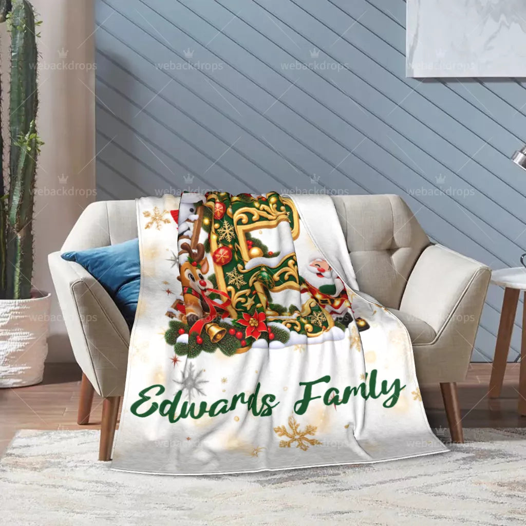 Personalized Letter E Christmas Monogram Family Blanket