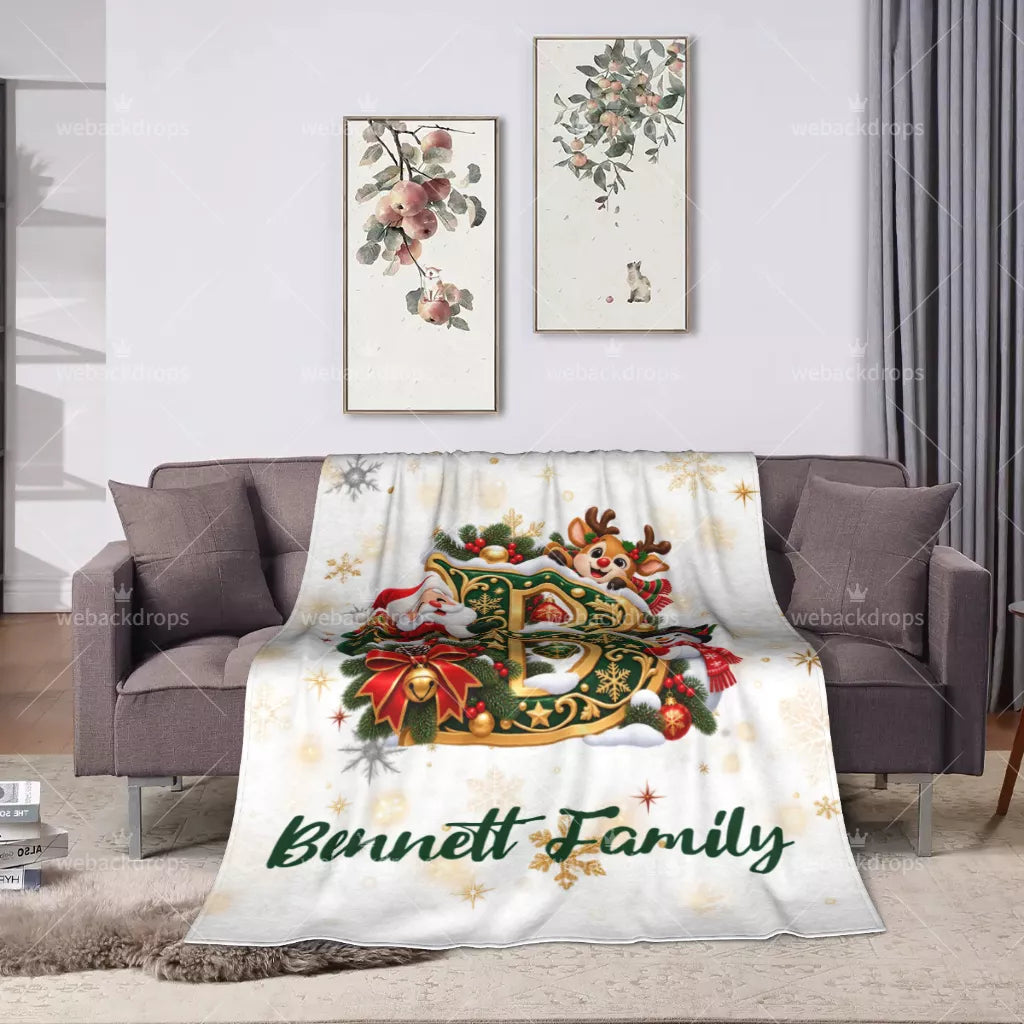 Personalized Letter B Christmas Monogram Family Blanket