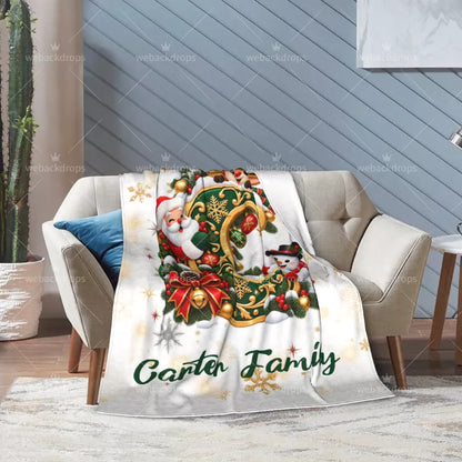 Personalized Letter C Christmas Monogram Family Blanket