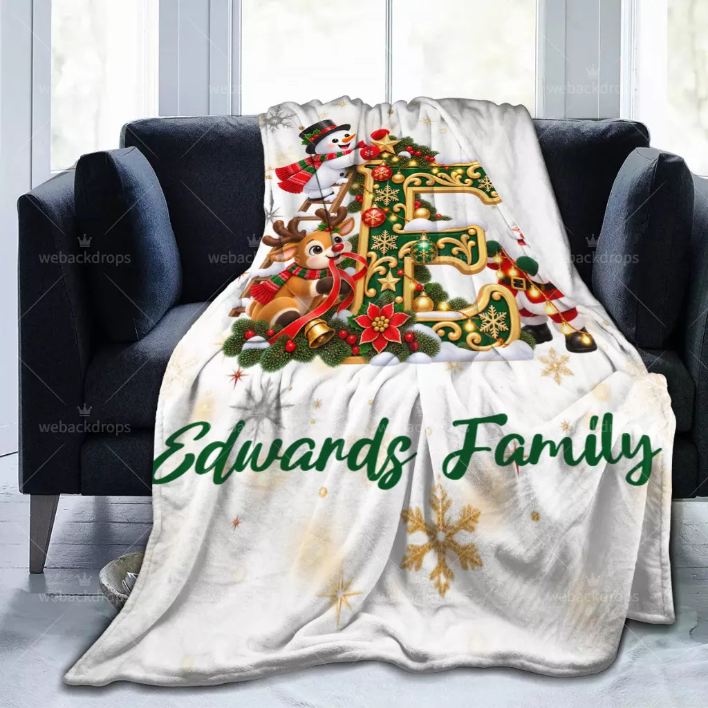 Personalized Letter E Christmas Monogram Family Blanket