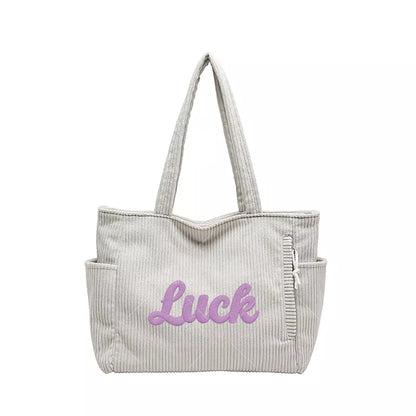 Personalized Embroidered Corduroy Tote Bag with Side Pockets