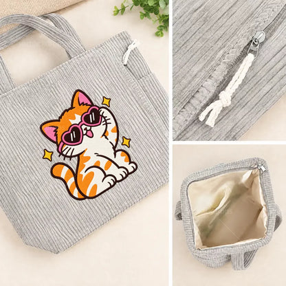 Custom Design Embroidered Corduroy Tote Bag with Side Pockets
