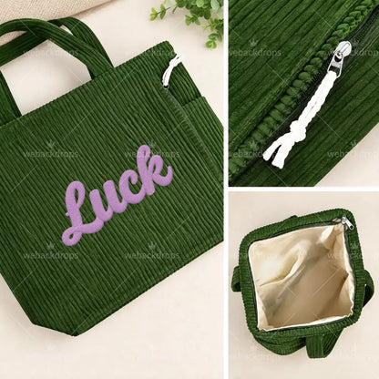 Personalized Embroidered Corduroy Tote Bag with Side Pockets