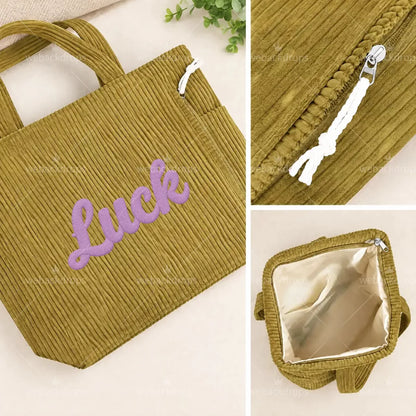 Personalized Embroidered Corduroy Tote Bag with Side Pockets