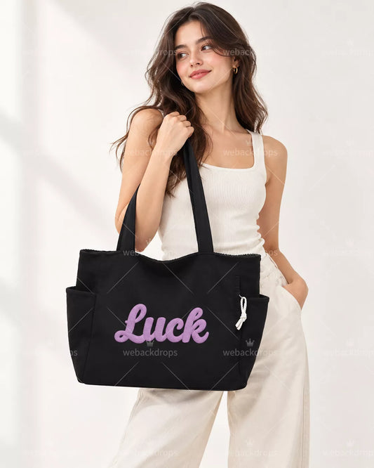 Personalized Embroidered Corduroy Tote Bag with Side Pockets