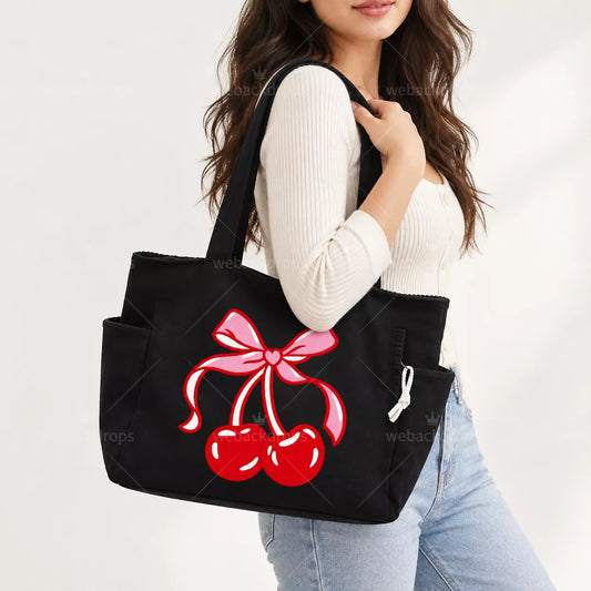 Custom Design Embroidered Corduroy Tote Bag with Side Pockets
