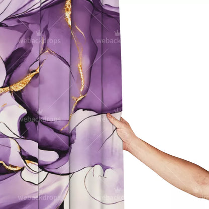 Amethyst Purple and Gold Marble Shower Curtain with Metal Roller Ball Hooks, 72 x 72 Inch