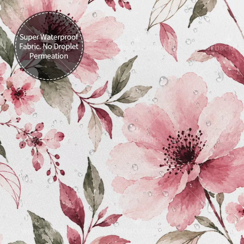 Dusty Rose Watercolor Floral Shower Curtain with Metal Roller Ball Hooks, 72 x 72 Inch